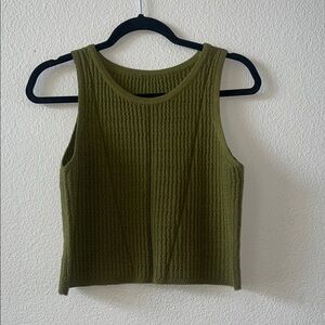 Olive Ribbed Knit Tank Top - Women's Sleeveless Crop